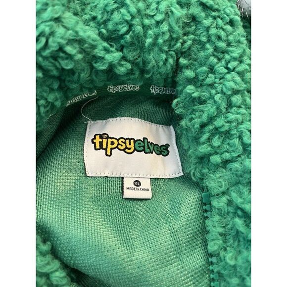 Tipsy Elvest Mens XL Oh Christmas Tree One Piece Hooded Fleece Full Zip Jumpsuit - Picture 4 of 5